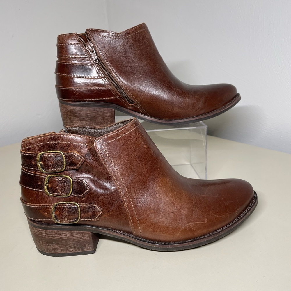 MATISSE Kate Brown Leather Ankle Booties Women’s Boho Buckle Boots Size 7,5 M